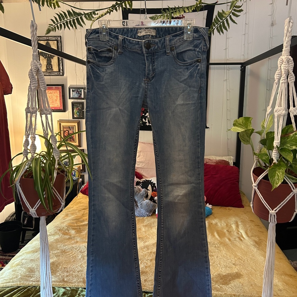 Free People Blue Flare Wide Leg Jeans
